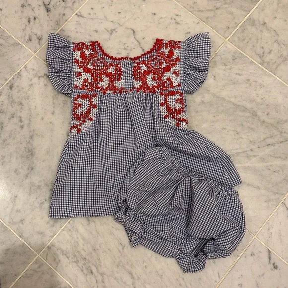 Six Honeybees red blue gingham set 3T girls - Picture 3 of 3